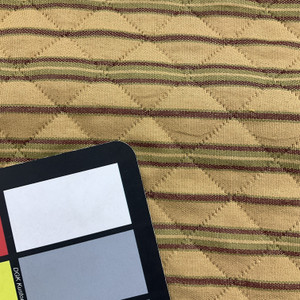Tan, Green, and Red Stripes with Quilted Diamonds Upholstery Fabric | 54