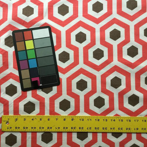 Hexagon Geometric in Salmon and Brown Home Decor Fabric | 54" W | By the Yard