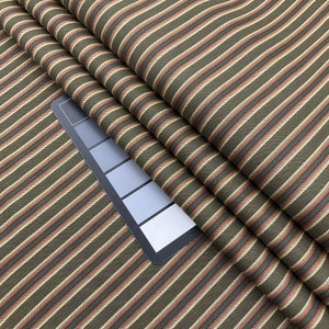 Forest Green with Red / Purple / Tan Striped Upholstery Fabric | 54 W | BTY