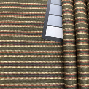 Forest Green with Red / Purple / Tan Striped Upholstery Fabric | 54 W | BTY