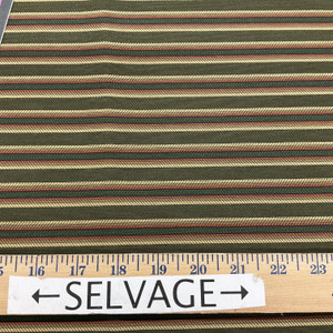 Forest Green with Red / Purple / Tan Striped Upholstery Fabric | 54 W | BTY