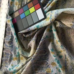 Blue / Gold Mesh Smocked Floral Fabric | Medium Weight | Pillows, Skirts