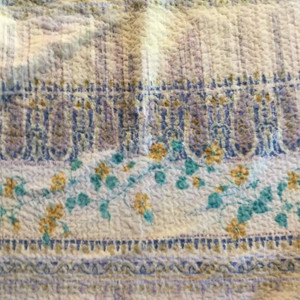Blue / Gold Mesh Smocked Floral Fabric | Medium Weight | Pillows, Skirts