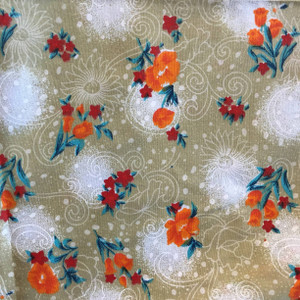 Tan Orange Floral Print Lightweight Woven Fabric | Poly Cotton | Drapery Apparel Lining Crafts