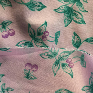 Purple Teal Cherries Print Lightweight Woven Fabric | Poly Cotton | Drapery Apparel Lining Crafts