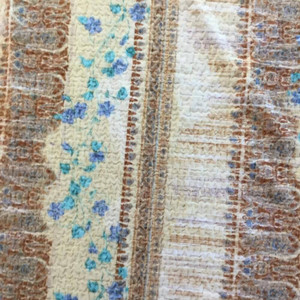 Beige / Blue Mesh Smocked Floral Fabric | Medium Weight | Pillows, Skirts