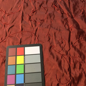 Red-Orange Floral Embroidered Taffeta Fabric | Poly Blend | Special Occasion Apparel Dresses Drapes