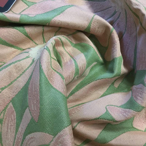 Retro Daisies in Green and Peachy Pink | Upholstery Fabric | 60 W | By the Yard