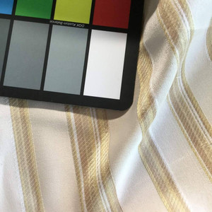 Beige with Tan Horizontal Stripes | Sateen Drapery Fabric | 58 W | By the Yard