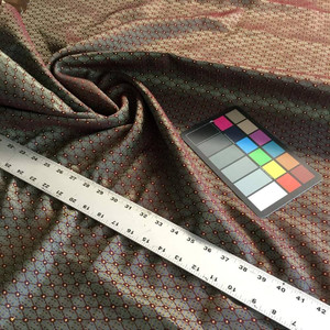Burgundy Diamonds with Subtle Green and Blue Stripes | Upholstery Fabric | 56 Wide