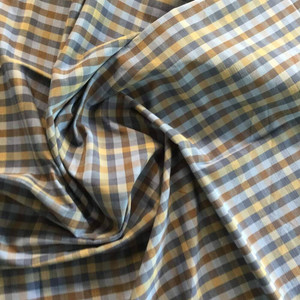 Blue and Tan Checked Plaid | Drapery / Slipcover Fabric | 56 Wide | By the Yard