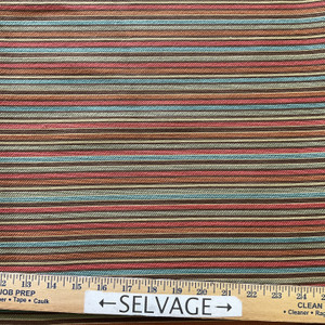 Red, Blue, and Brown Stripes | Upholstery Fabric | 56 W | By the Yard | Durable