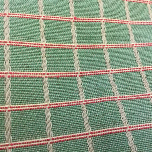 Green with Red and Yellow Grid | Upholstery / Slipcover Fabric | 57 Wide | BTY