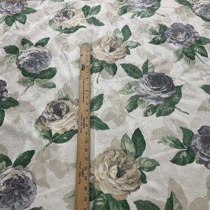 Roses with Floral Brocade in Green, Cream, and Taupe | Home Decor Fabric | 55 W