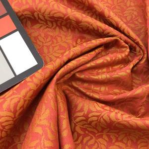Golden Leaves on Red | Upholstery / Drapery Fabric | 56 Wide | By the Yard