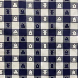 Country Check with Birdhouses in Blue and White | Home Decor Fabric | 60 W | BTY