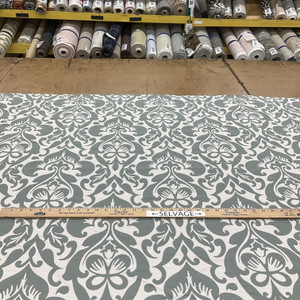 Elegant Damask in Grayish Blue / Beige | Upholstery Fabric | 57 W | By The Yard