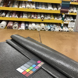 GREY - Glossy Faux Snake Skin Upholstery Vinyl Fabric | CROCCO | BTY |