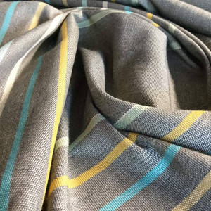 Horizontal Stripes Gray, Yellow, Blue | Slipcover / Curtain Fabric | 54 Wide