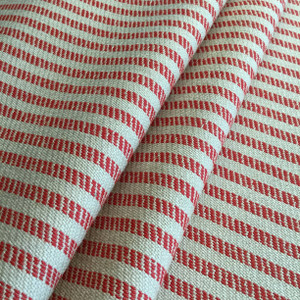 Red / Tan Ticking Striped Fabric | Slipcovers / Drapery | 54 Wide | By the Yard