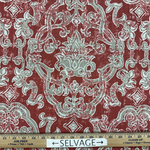 Scrollwork Damask | Home Decor Fabric | Red / Gray | Lacefield | 54 Wide | BTY