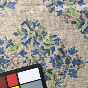 Textured Floral Diamonds | Home Decor Fabric | Taupe / Blue | 54 Wide | BTY
