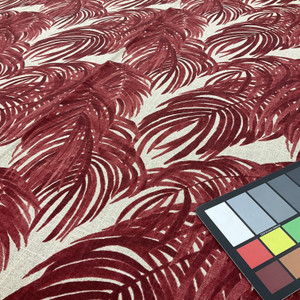 Red Leaves on Tan Linen | Home Decor Fabric | Lacefield | 54 Wide | By the Yard