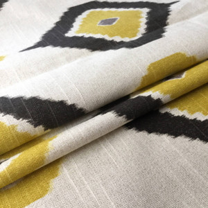 Ikat Diamonds | Home Decor Fabric | Yellow / Gray / Beige | 54 Wide | BTY