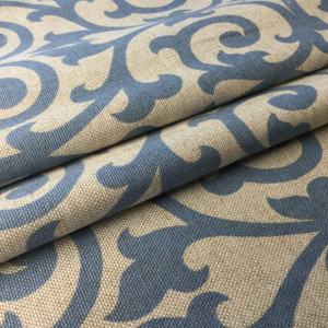 Scrollwork Vine | Home Decor Fabric | Blue / Natural | 54 Wide | By the Yard