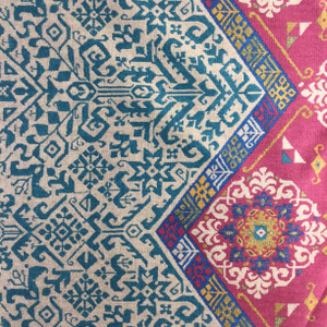 Andra in Mardi Gras by P/Kaufmann | Red, Teal, Tan | Home Decor Fabric | Light Upholstery / Drapery | 54" Wide | By the Yard