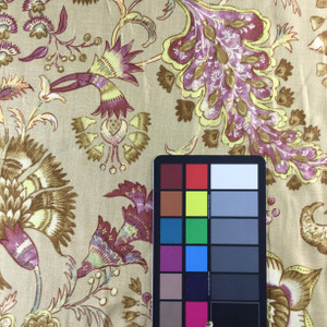 Grand Palanpore in Purple, Tan, and Gold from The Colonial Williamsburg Foundation | Home Decor Fabric | Drapery / Slipcovers | 54" Wide | By the Yard