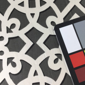 Francis Fret in Licorice by P/K Lifestyles | Gray, Black, White | Home Decor Fabric | Light Upholstery / Drapery | Teflon Protection | 54" Wide | By the Yard