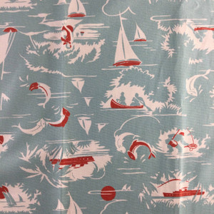 Tropical Sailboats Lt Blue / Red | Home Decor Fabric | Premier Prints | Nautical | 54 Wide | By the Yard