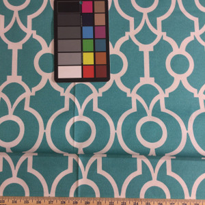4.8 Yard Piece of Outdoor Home Decor Fabric | Turquoise / White Scrollwork | 54" Wide