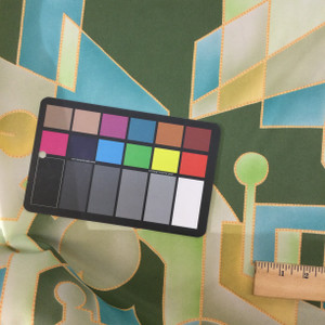 Vintage Geometric Green,Yellow,Blue Linen Fabric