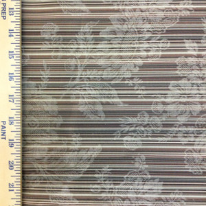 Floral Over Stripes Brown / Beige / Tan | Drapery / Upholstery Fabric | 54" Wide | By the Yard