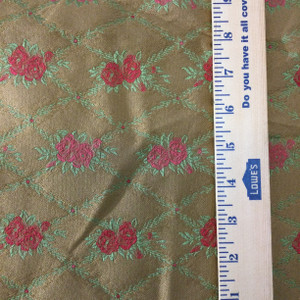 Vintage Rose Lattice Brown / Green / Red  | Upholstery Fabric | 54" Wide | By the Yard