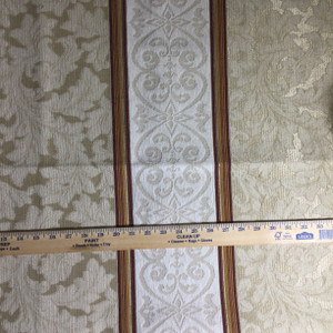 Damask Stripes Off White / Red | Upholstery Fabric | 54" Wide | By the Yard