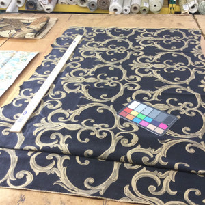 Scrollwork in Black / Tan | Upholstery Fabric | 54" Wide | By the Yard