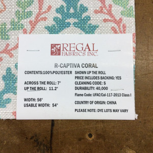 Captiva Coral | Pink / Blue / Green | Upholstery Fabric | Regal Fabrics | 54" Wide | By the Yard