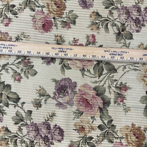 Semi-Sheer Antique Striped Floral | Gold / Green / Red | Sheer Lightweight Drapery Fabric | 54" Wide | By the Yard