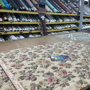 Semi-Sheer Antique Striped Floral | Gold / Green / Red | Sheer Lightweight Drapery Fabric | 54" Wide | By the Yard