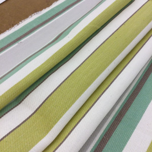 Thick and Thin Stripes Green / Brown / Off White | Drapery / Slipcover Fabric | 54" Wide | By the Yard