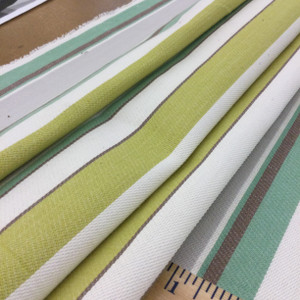 Thick and Thin Stripes Green / Brown / Off White | Drapery / Slipcover Fabric | 54" Wide | By the Yard