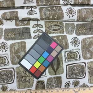 Knowles in Skimming Stone | Jacquard Upholstery Fabric | Contemporary with Leaves and FLowers in Brown / Tan / White | Heavyweight | 54" Wide | By the Yard