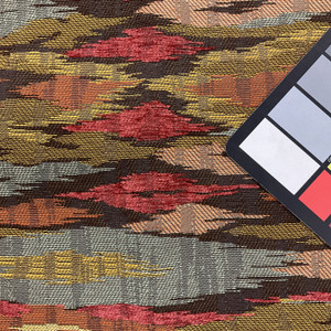 Kensie in Glow | Jacquard Upholstery Fabric | Abstract in Red, Gold, Brown, Green | Heavyweight | 54" Wide | By the Yard