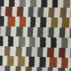 Dahra in Caviar | Jacquard Upholstery Fabric | Color-blocked Ikat in Beige, Gray, Orange, Brown | 54" Wide | By the Yard