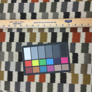 Dahra in Caviar | Jacquard Upholstery Fabric | Color-blocked Ikat in Beige, Gray, Orange, Brown | 54" Wide | By the Yard