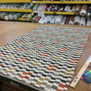 Dahra in Caviar | Jacquard Upholstery Fabric | Color-blocked Ikat in Beige, Gray, Orange, Brown | 54" Wide | By the Yard