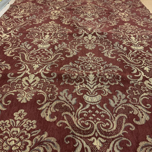 Ravello in Wine | Jacquard Upholstery Fabric | Floral Damask in Maroon / Tan | Heavyweight | 54" Wide | By the Yard